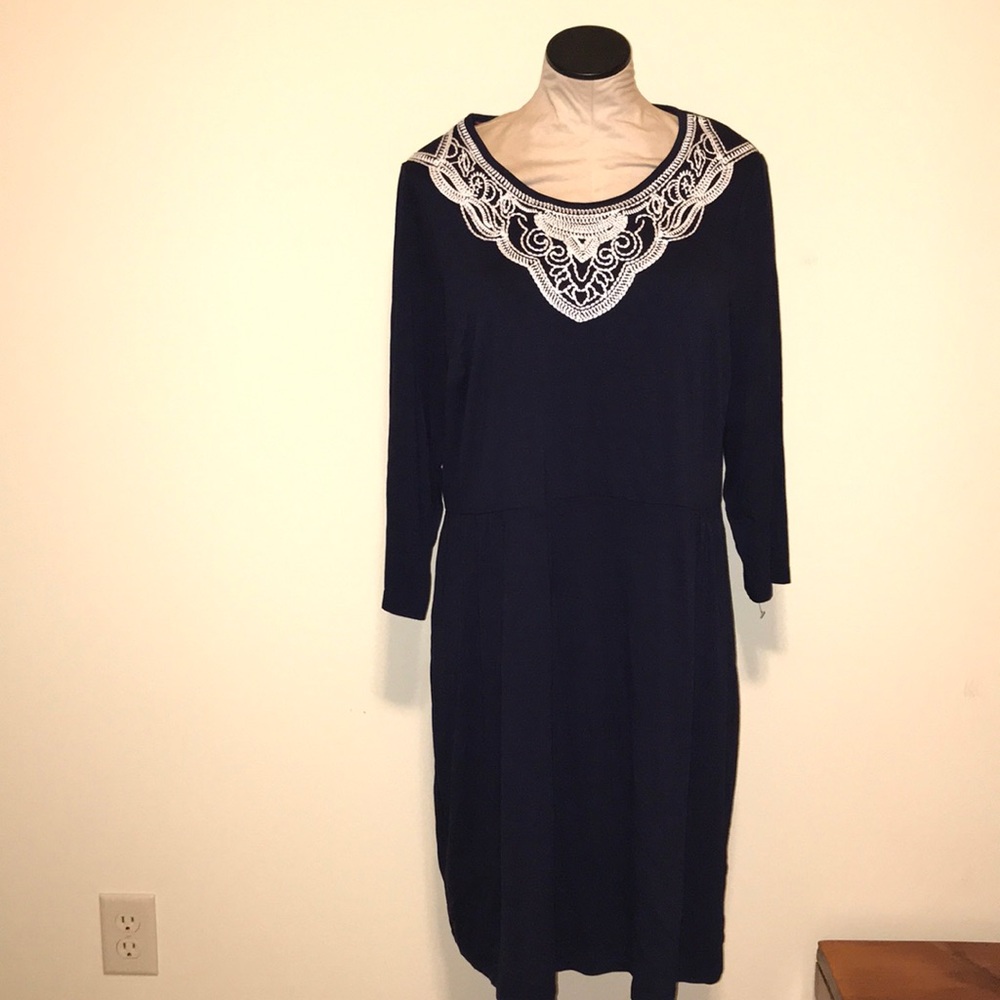Boden Navy Blue Dress with White Lace Detail